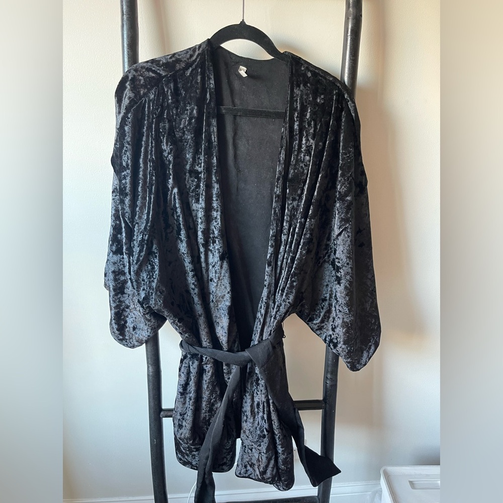 Free People Black Velvet Robe